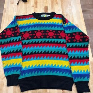 OP Ocean Pacific Vintage 80s Multicolor Knit Pullover Sweater Mens Medium M EUC